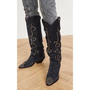 Isabel Marant Studded Faded Black Suede Denvee Boots- Sz. USA 9 / FR 41